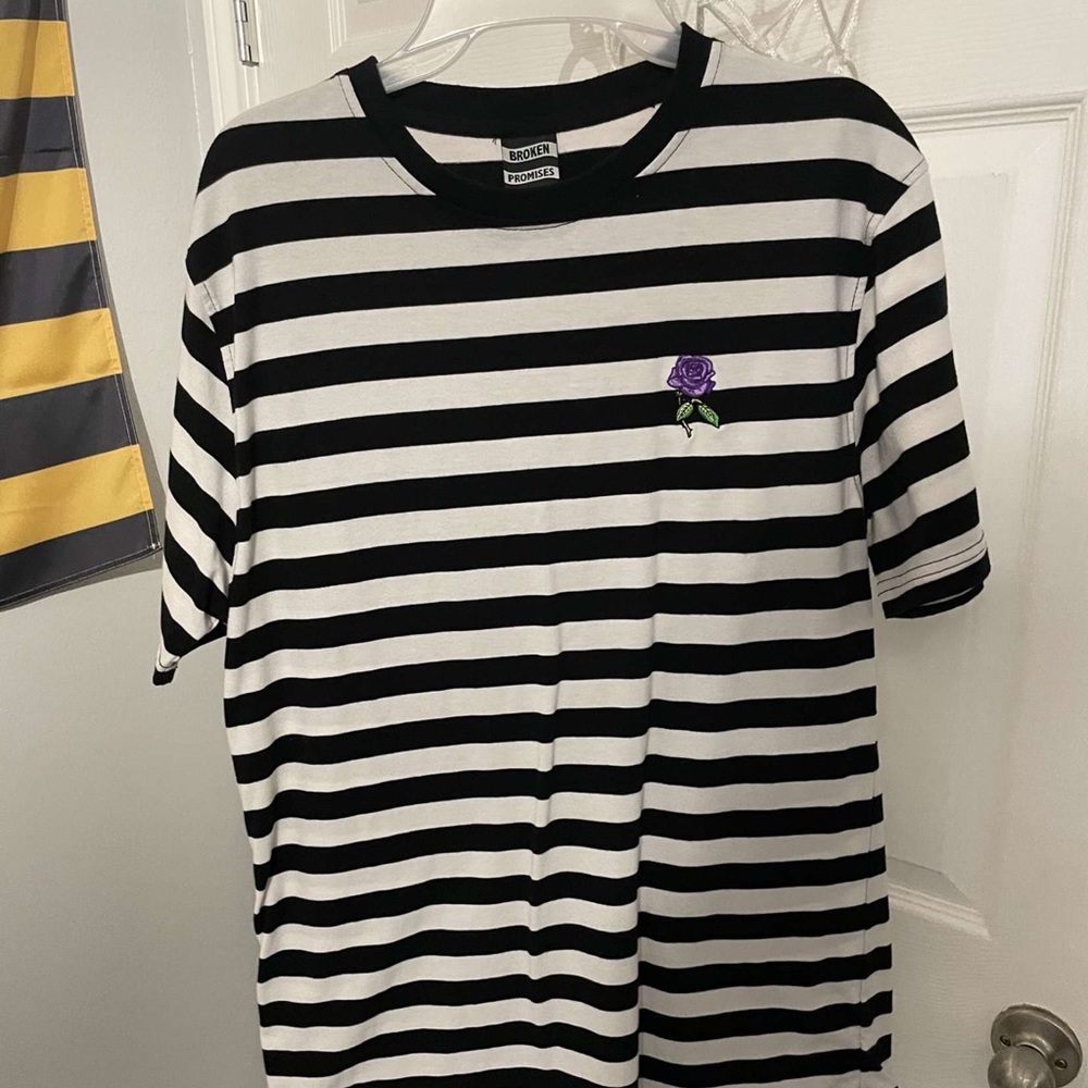 Broken promises black and white striped shirt size medium